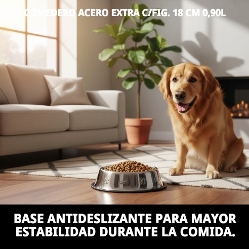 Comedero Acero Inoxidable Antideslizante 18 cm 0,90L