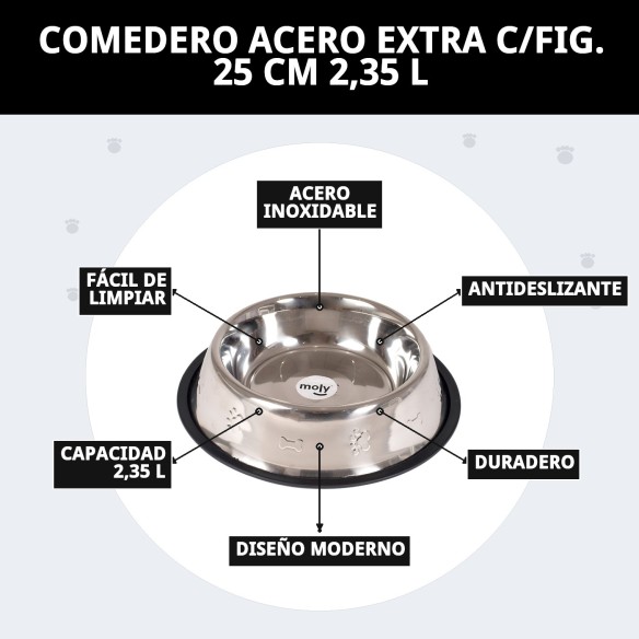 Comedero de Acero Inoxidable 25 cm con Diseño Divertido