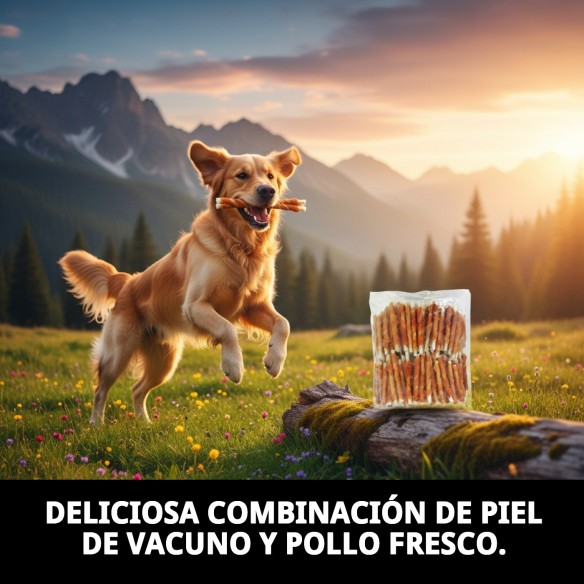 Piel Vacuno Granel con Filete Pollo Corral 1kg para Mascotas